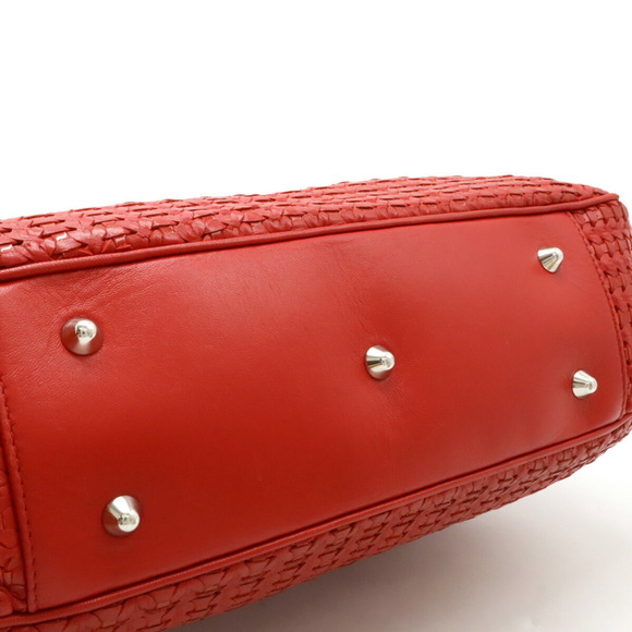 CHRISTIAN DIOR Red Leather Intrecciato Shoulder Bag - Picture 8 of 9